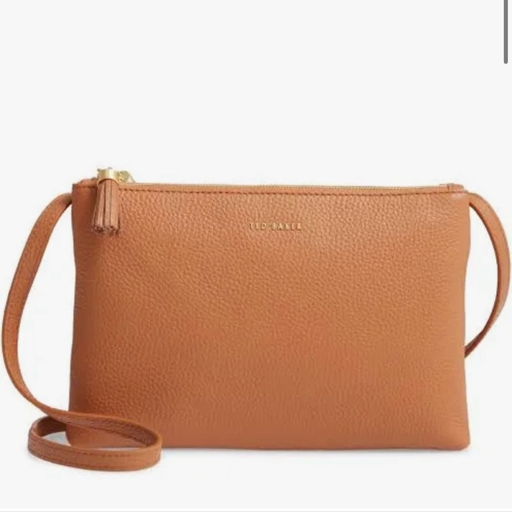 NWOT Ted Baker London – Macey Double Zip Leather Crossbody Bag - Tan